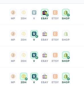 Uitvergroting van de platform-badges: een vinkje betekent live op dat platform
